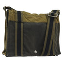 HERMES Bassus PM Shoulder Bag Canvas Khaki Silver Auth mr2731-1