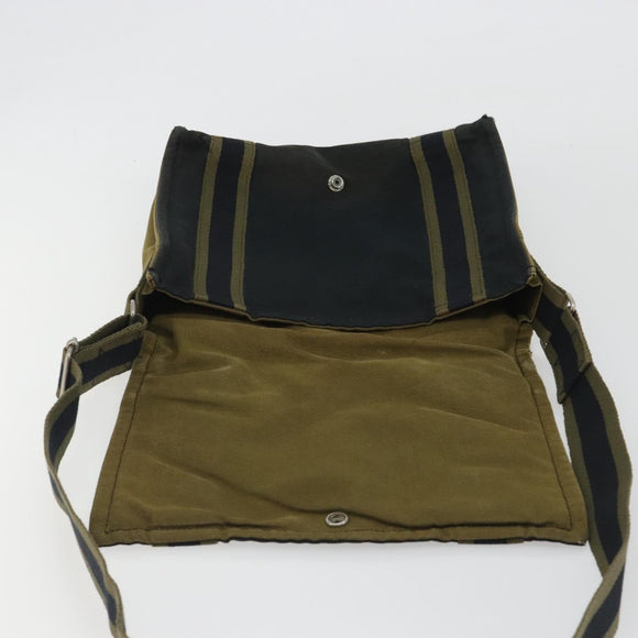 HERMES Bassus PM Shoulder Bag Canvas Khaki Silver Auth mr2731