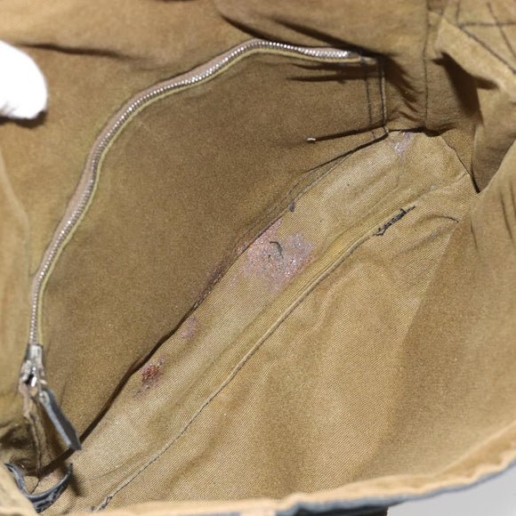 HERMES Bassus PM Shoulder Bag Canvas Khaki Silver Auth mr2731