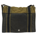 HERMES Bassus PM Shoulder Bag Canvas Khaki Silver Auth mr2731-13