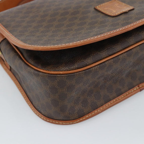 CELINE Macadam Canvas Shoulder Bag PVC Leather Brown Gold Auth mr2732