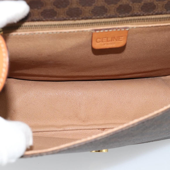 CELINE Macadam Canvas Shoulder Bag PVC Leather Brown Gold Auth mr2732