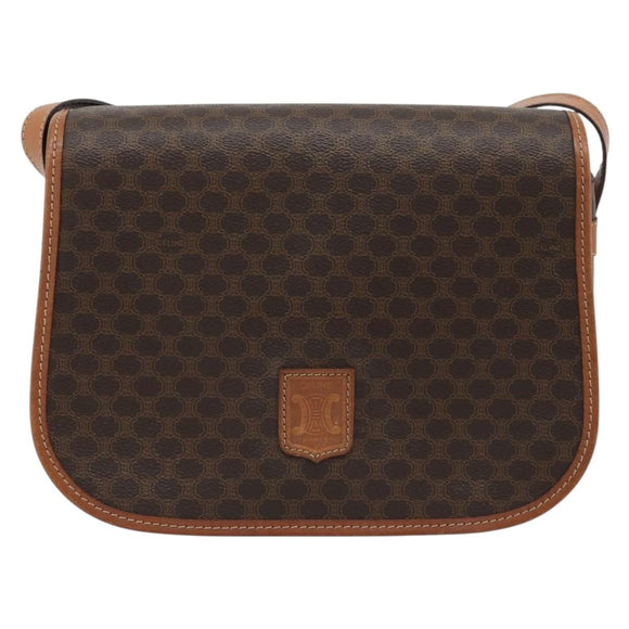 CELINE Macadam Canvas Shoulder Bag PVC Leather Brown Gold Auth mr2732