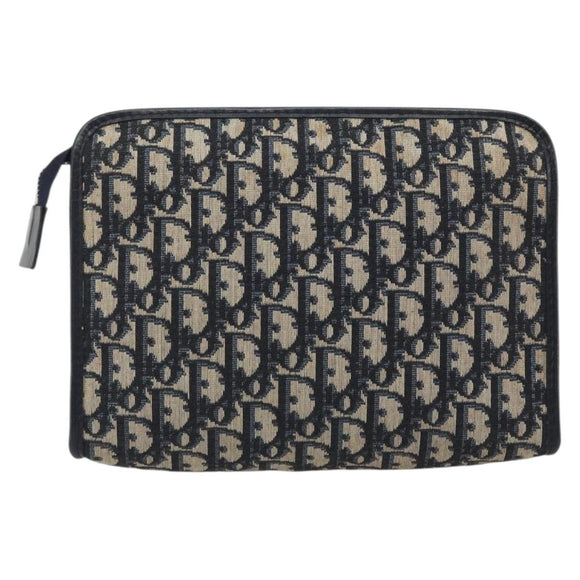 Christian Dior Trotter Canvas Clutch Bag Navy Silver Auth mr2733