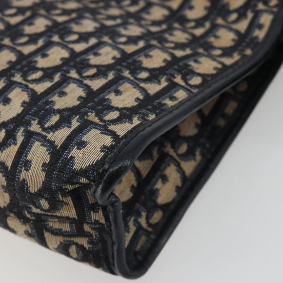 Christian Dior Trotter Canvas Clutch Bag Navy Silver Auth mr2733