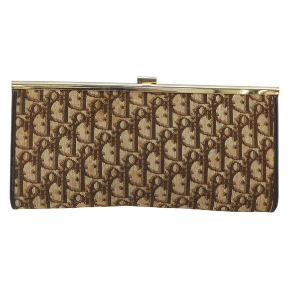 Christian Dior Trotter Canvas Clutch Bag Brown Gold Auth mr2734A