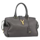 SAINT LAURENT Cabas Hand Bag Leather Gray Gold Auth mr2735A-1