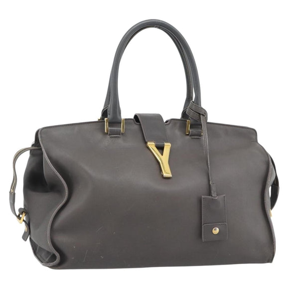 SAINT LAURENT Cabas Hand Bag Leather Gray Gold Auth mr2735A