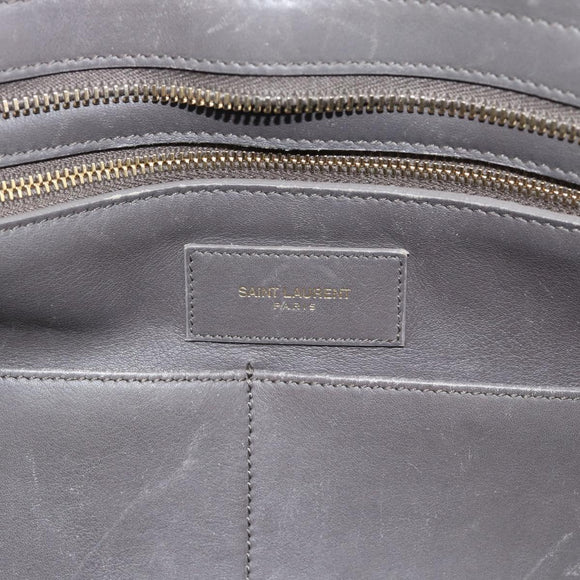 SAINT LAURENT Cabas Hand Bag Leather Gray Gold Auth mr2735A