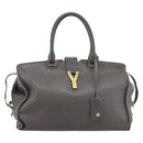 SAINT LAURENT Cabas Hand Bag Leather Gray Gold Auth mr2735A-2