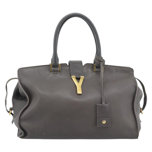 SAINT LAURENT Cabas Hand Bag Leather Gray Gold Auth mr2735A