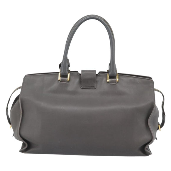SAINT LAURENT Cabas Hand Bag Leather Gray Gold Auth mr2735A