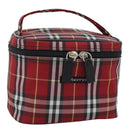 Burberrys Nova Check Vanity Hand Bag Canvas Red Silver Auth mr2736-1
