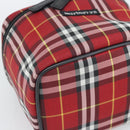 Burberrys Nova Check Vanity Hand Bag Canvas Red Silver Auth mr2736-15