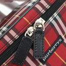 Burberrys Nova Check Vanity Hand Bag Canvas Red Silver Auth mr2736-9