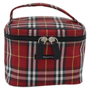 Burberrys Nova Check Vanity Hand Bag Canvas Red Silver Auth mr2736-13
