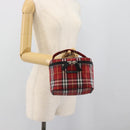 Burberrys Nova Check Vanity Hand Bag Canvas Red Silver Auth mr2736-21