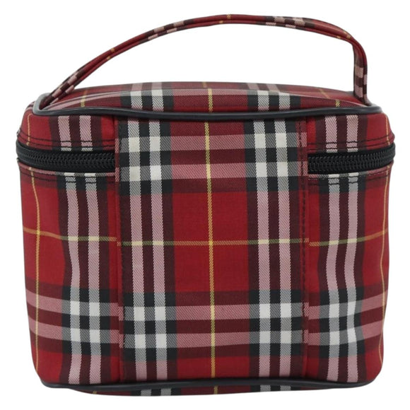 Burberrys Nova Check Vanity Hand Bag Canvas Red Silver Auth mr2736