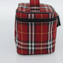 Burberrys Nova Check Vanity Hand Bag Canvas Red Silver Auth mr2736-3
