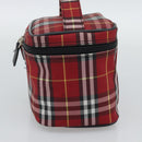 Burberrys Nova Check Vanity Hand Bag Canvas Red Silver Auth mr2736-4