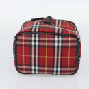 Burberrys Nova Check Vanity Hand Bag Canvas Red Silver Auth mr2736-5