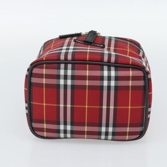 Burberrys Nova Check Vanity Hand Bag Canvas Red Silver Auth mr2736