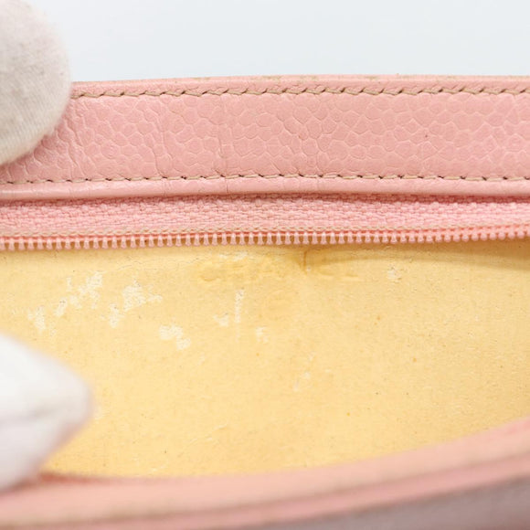 CHANEL Pouch Caviar Skin Pink Gold CC Auth mr2739