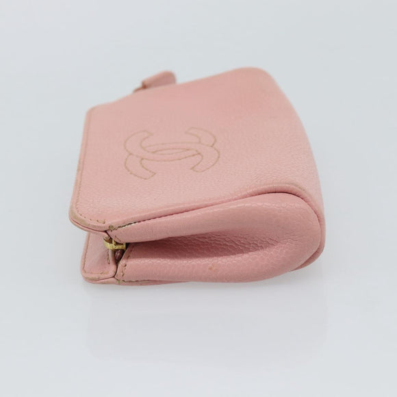 CHANEL Pouch Caviar Skin Pink Gold CC Auth mr2739