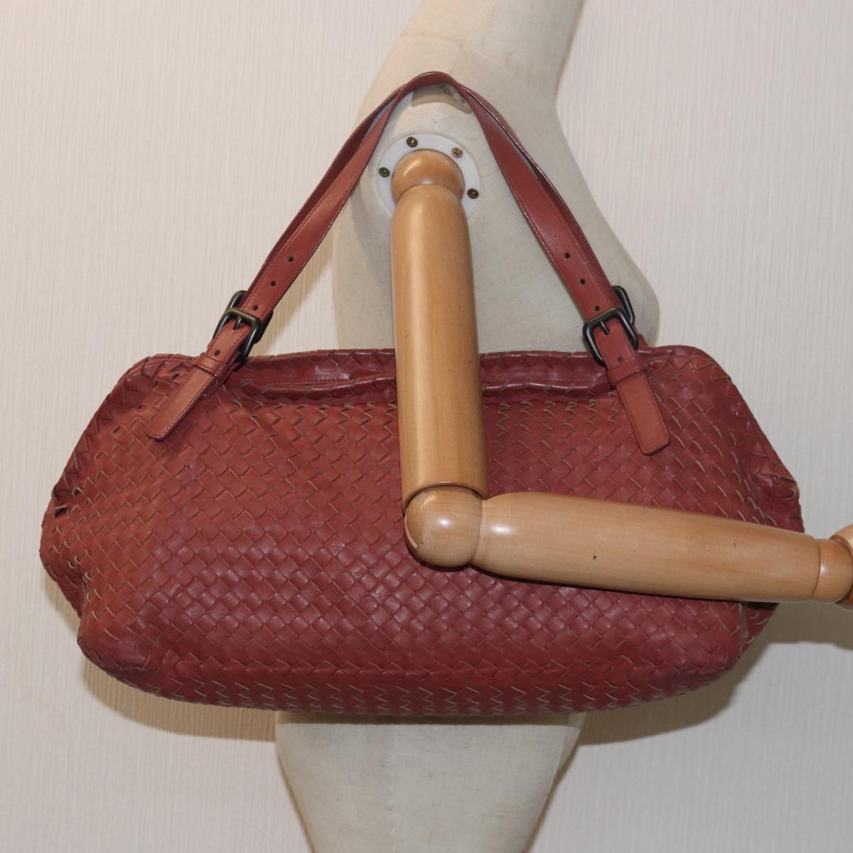 BOTTEGA VENETA INTRECCIATO Tote Bag Leather Red Auth mr274