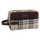 BURBERRY Nova Check Clutch Bag Canvas Beige Silver Auth mr2740-1