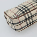 BURBERRY Nova Check Clutch Bag Canvas Beige Silver Auth mr2740-16