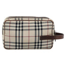 BURBERRY Nova Check Clutch Bag Canvas Beige Silver Auth mr2740-2