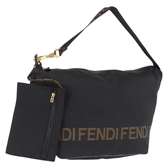 FENDI Shoulder Bag Canvas Black Gold Auth mr2741