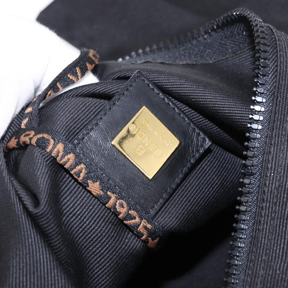 FENDI Shoulder Bag Canvas Black Gold Auth mr2741