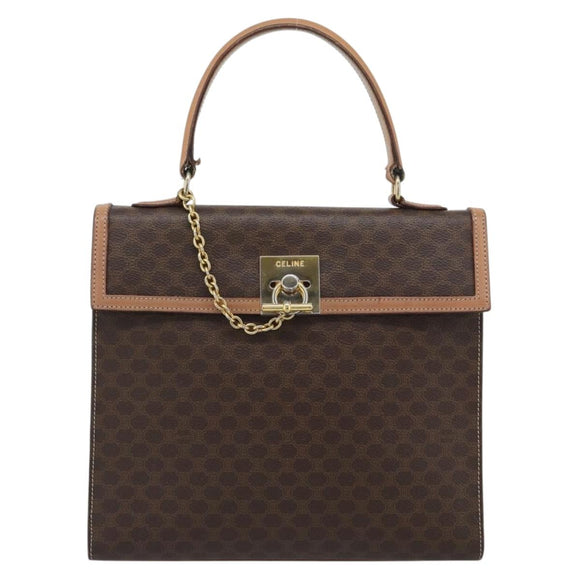 CELINE Macadam Canvas Hand Bag PVC Leather Brown Gold Auth mr2743
