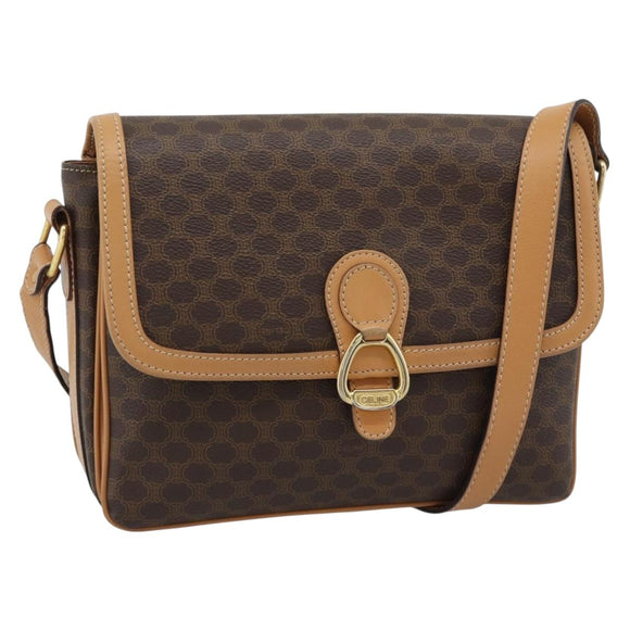 CELINE Macadam Canvas Shoulder Bag PVC Leather Brown Gold Auth mr2744A