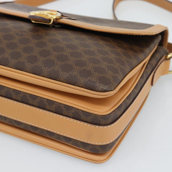 CELINE Macadam Canvas Shoulder Bag PVC Leather Brown Gold Auth mr2744A