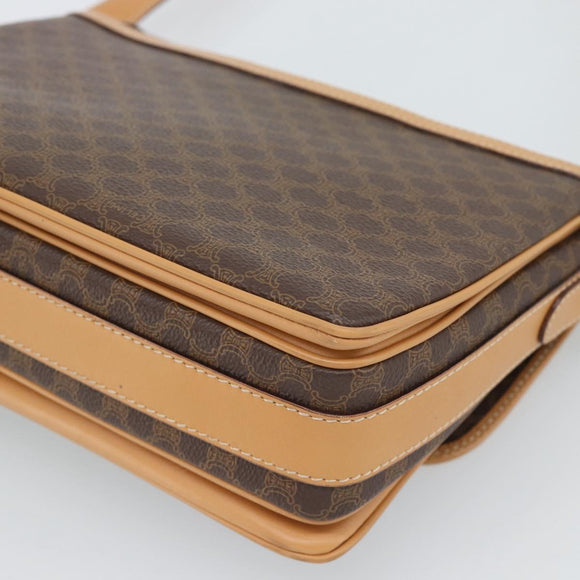 CELINE Macadam Canvas Shoulder Bag PVC Leather Brown Gold Auth mr2744A