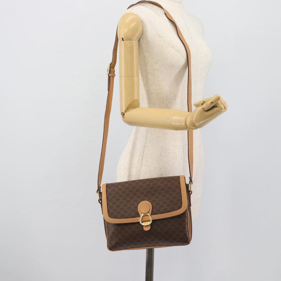 CELINE Macadam Canvas Shoulder Bag PVC Leather Brown Gold Auth mr2744A