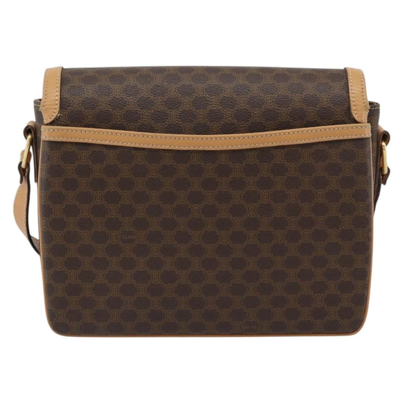 CELINE Macadam Canvas Shoulder Bag PVC Leather Brown Gold Auth mr2744A