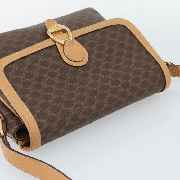 CELINE Macadam Canvas Shoulder Bag PVC Leather Brown Gold Auth mr2744A