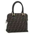 FENDI Zucca Canvas Hand Bag Black Brown Auth mr2746-1