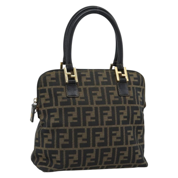 FENDI Zucca Canvas Hand Bag Black Brown Auth mr2746