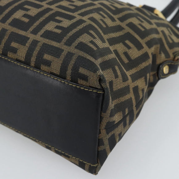 FENDI Zucca Canvas Hand Bag Black Brown Auth mr2746