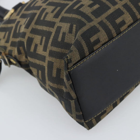 FENDI Zucca Canvas Hand Bag Black Brown Auth mr2746