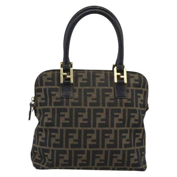 FENDI Zucca Canvas Hand Bag Black Brown Auth mr2746