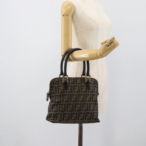 FENDI Zucca Canvas Hand Bag Black Brown Auth mr2746