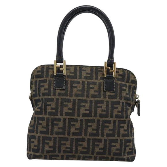 FENDI Zucca Canvas Hand Bag Black Brown Auth mr2746