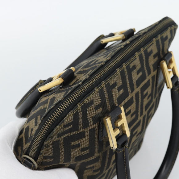 FENDI Zucca Canvas Hand Bag Black Brown Auth mr2746