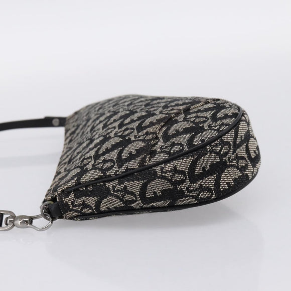 Christian Dior Trotter Canvas saddle Accessory Pouch Black Silver Auth mr2747A